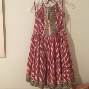 Girls Red Polka Dot Sleeveless Sundress with Embroidered Trim
